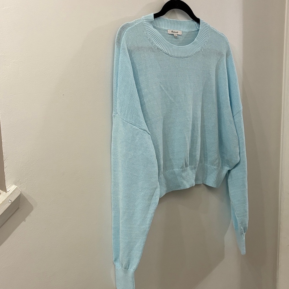 Madewell Blue Crew Neck Sweater Lightweight Knit - NWT - XL - crop
